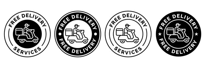 Free delivery shipping icon, home express deliver service vector label with fast car truck. Free shipping delivery badge for mail courier or parcel shipment cargo and food delivery service symbol. © IQ art_Design