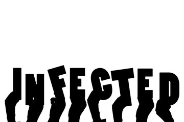 Obraz premium Digital png illustration of hands and infected text on transparent background