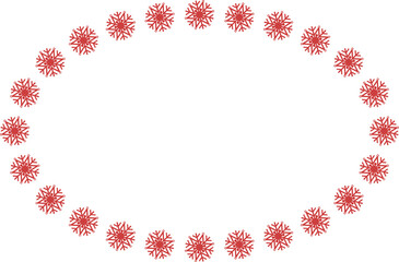 Digital png illustration of oval of red snowflakes with copy space on transparent background