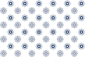 Abstract geometric Thai style flower seamless pattern in blue on white background.Vector illustration.For male shirt lady dress decoration cushion crockery wrapping cover wallpaper all over print 