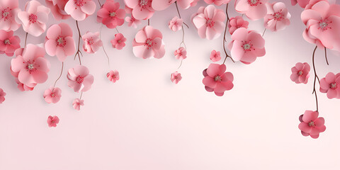 pink blossom background,Dreamy cherry blossoms as a natural border,on blue background.