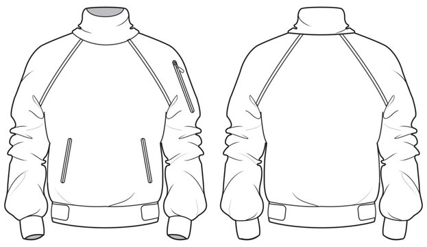 Dry Smock jacket design flat sketch Illustration front and back view vector template, Pullover sweater Winter Jacket drawing mock up template for men and women