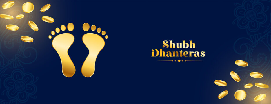 beautiful  happy dhanteras religious banner with goddess feet for blessing