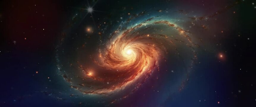 Anamorphic video spiral space galaxy cosmos background. Spiral galaxy in a black background.
