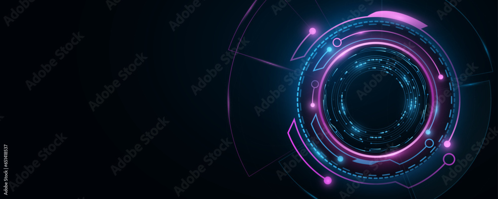 Poster Digital HUD background. Futuristic virtual dashboard display. Glowing cyber circuit board. Sci-fi elements with light effects. GUI and UI design. Vector illustration.
