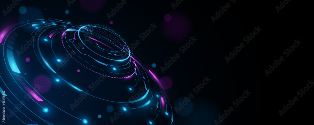 Poster Digital colorful HUD background. Futuristic virtual dashboard display. Glowing cyber circuit board. Sci-fi elements with light effects. GUI and UI design. Vector illustration.