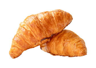 two piece of croissant in stack and cross shape isolated on white background with clipping path