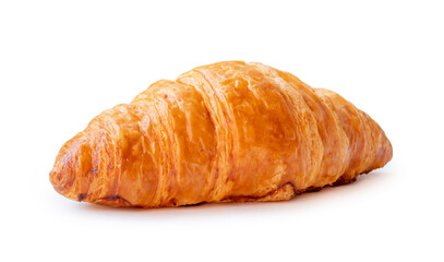 Front view of single croissant isolated on white background with clipping path