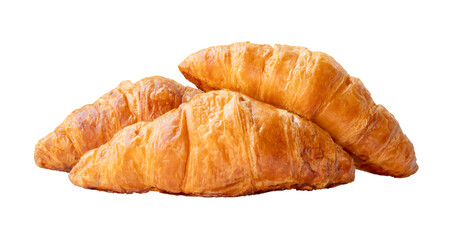 Three pieces of croissant in stack isolated on white background with clipping path in png file format