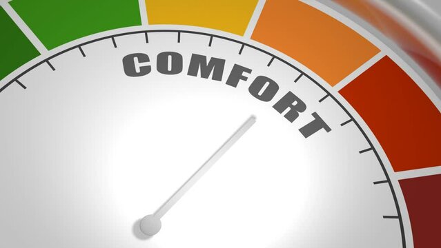 Comfort zone measuring device with arrow and scale. Colorful infographic gauge element.