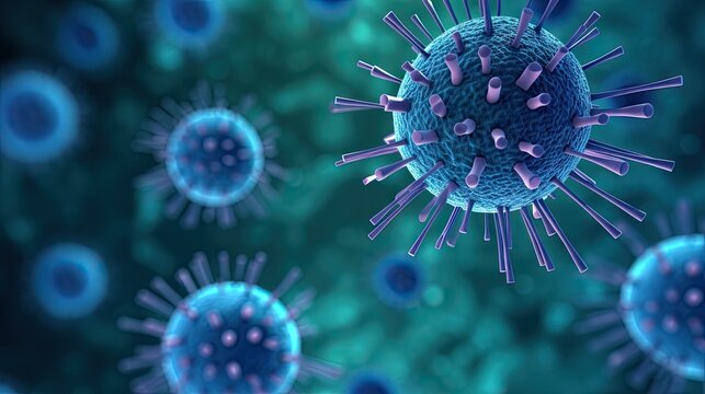 Virus background, Flu, viruses, and bacteria shape against the background. Close-up of virus cells or bacteria.
