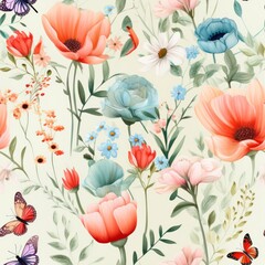 seamless pattern flowers and butterflies
