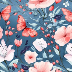 seamless pattern flowers and butterflies