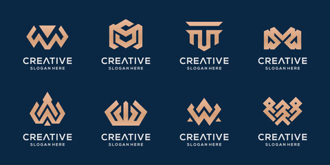 Set of letter m and w monoline luxury logo design