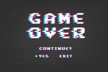Game over background, glitch pixels device screen.Pixel Game Over, 8-bit Pixel Game Over.