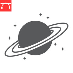 Saturn glyph icon, cosmos and planet, saturn vector icon, vector graphics, editable stroke solid sign, eps 10.