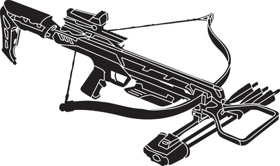 Sport Crossbow Isometric Illustration - White Background, Medieval Weapon Crossbow - Vector Graphic Pictogram, Hunting Arbalet Vector Icon - Isometric Design Element - obrazy, fototapety, plakaty