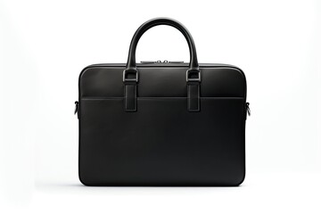 A black slim leather briefcase, white background