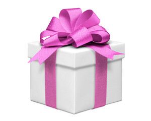 フレンチボウのピンク色のリボンをかけたプレゼントボックス