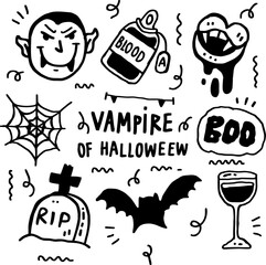 hand drawn vampire of halloween line design.