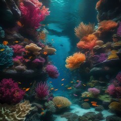 Fototapeta na wymiar A lush underwater garden filled with vibrant, bioluminescent coral and fantastical sea creatures3