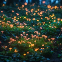 A field of glowing, bioluminescent clovers that respond to the presence of fairies with a radiant, choreographed dance1