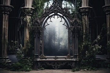 Gothic stye frame mock up, spooky setting and decor, dark