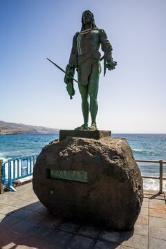CANDELARIA, TENERIFE, SPAIN - JULY 19, 2023: Statue of Pelicar (mencey), one of the great leaders of the Guanches in the Canary Islands.