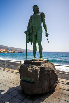 CANDELARIA, TENERIFE, SPAIN - JULY 19, 2023: Statue of Acaymo (mencey), one of the great leaders of the Guanches in the Canary Islands.