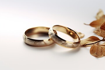 Two wedding rings on a white background sile still life