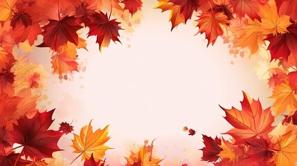 Naklejka na ściany i meble Autumn flat lay background on white backgrounds with leaves, frame leaflet style, copy space