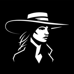 Cowboy woman in a hat Logo. Vector illustration.