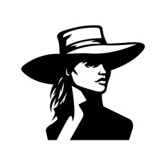 Woman cowboy in hat logo. Vector illustration.