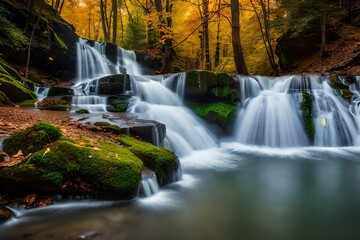 waterfall in the forest in autumn