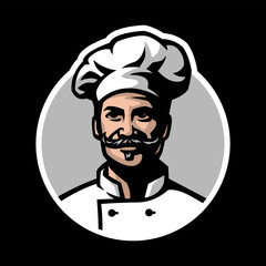 Chef in headdress. Logo. Vector illustration.