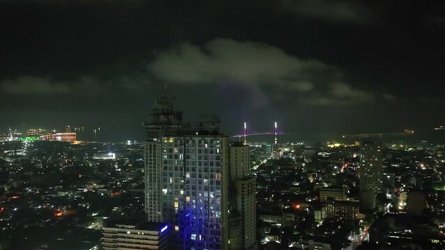 Beautiful night scene with a colorful modern buildings. Cebu, Philippines.
