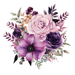 Purple Floral Bouquet, Watercolor Flowers