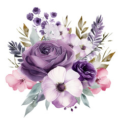 Purple Floral Bouquet, Watercolor Flowers