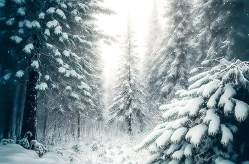 Winter snowy trees landscape. Generative AI	
