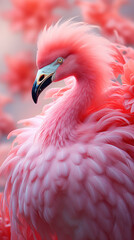 Fototapeta premium Fantastic bird with bright pink plumage, a bird from a fairy tale