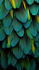 Fototapeta premium Beautiful colorful background of toucan feathers, backdrop of exotic tropical bird feathers