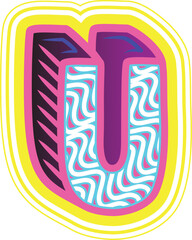 Wavy Pink & Blue Retrowave Letter "U"