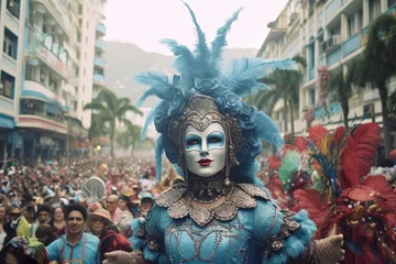 Papier Peint photo Carnaval Carnival parade on the street in Rio de Janeiro , Brazilian Carnival ,Generative AI