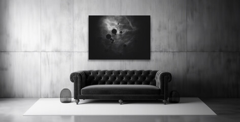 monochrome photo black modern sofa on clear background, leather sofa. Generative Ai content
