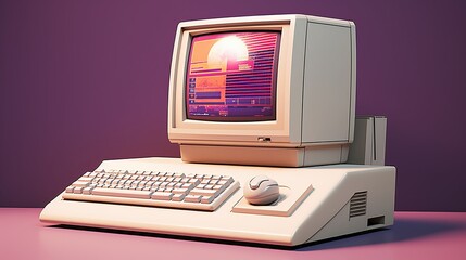 vintage 1990s computer setup with monitor, keyboard, and mouse