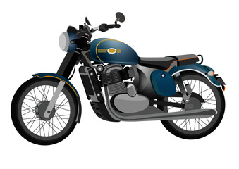 Vector illustration of side view of nebula blue color retro-style motorcycle of 293 cc engine.
