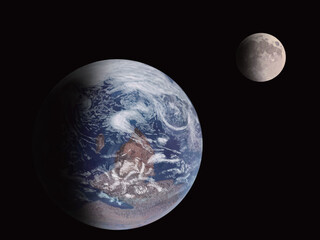 Moon and Earth horizontal black background