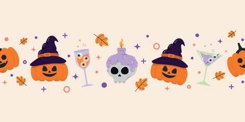Fototapeta premium Happy Halloween pattern design. Party Halloween cute style background.