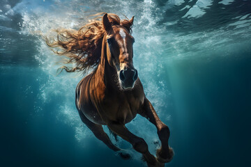 caballo nadando bajo el agua
