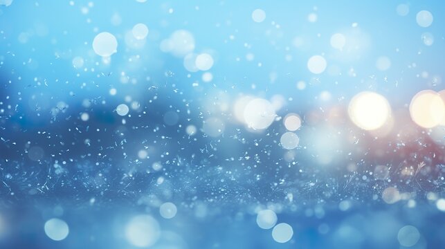 Magical winter background close up snow on blue sky cold backdrop for Christmas